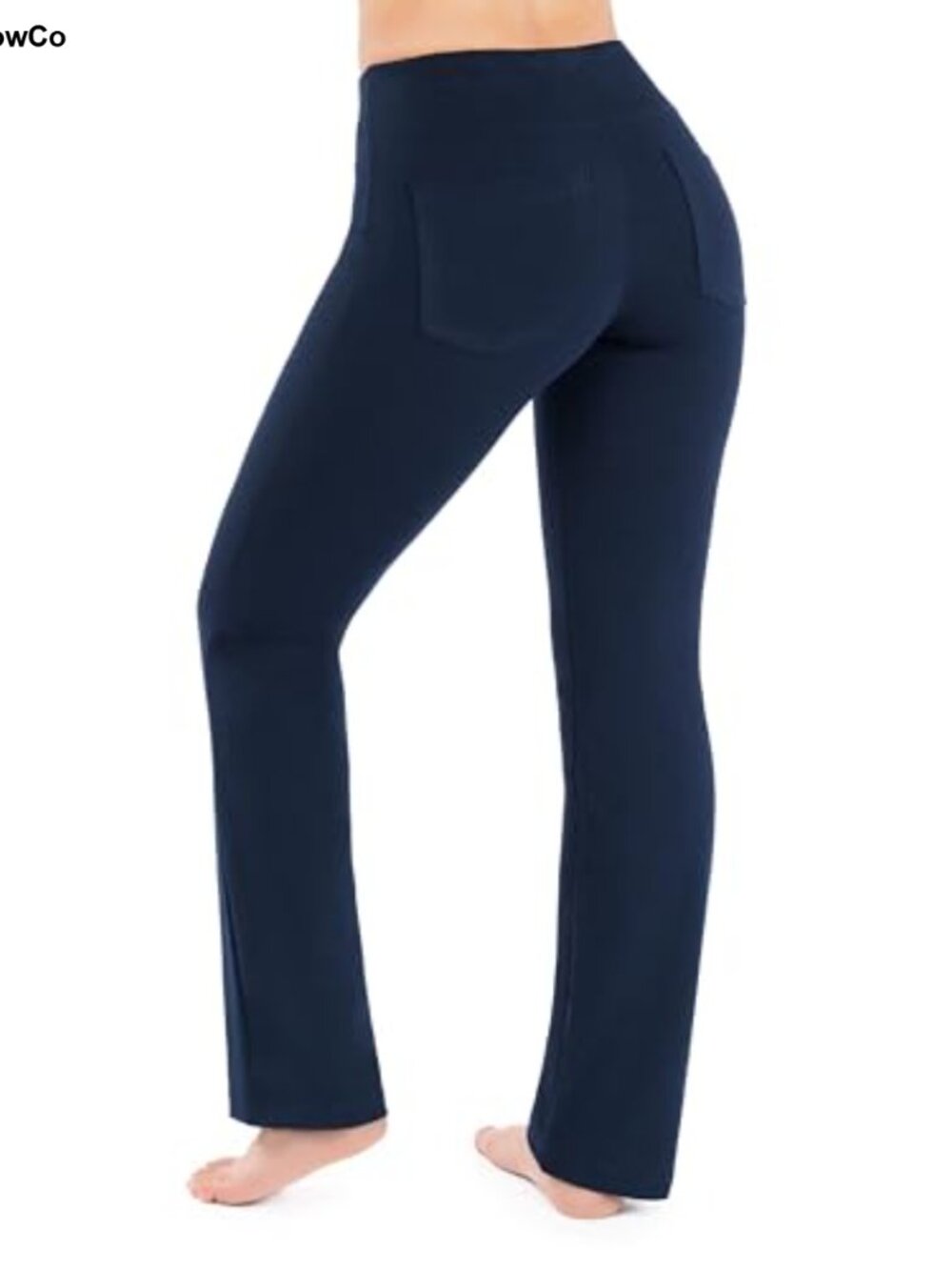Cotton Straight Leg Yoga Pants with Back Pockets High Rise Pull On